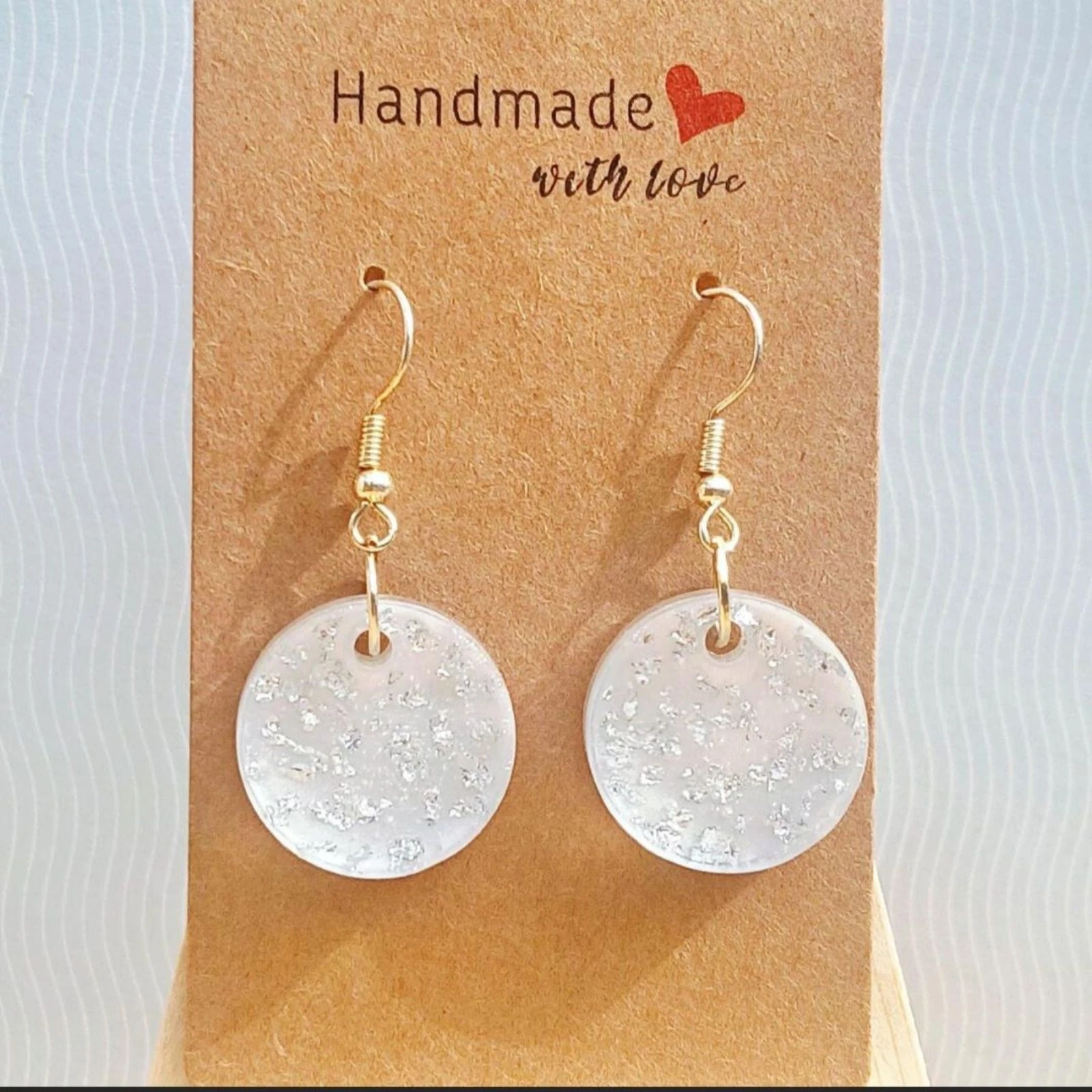 Silver leaf white earrings – photo 2